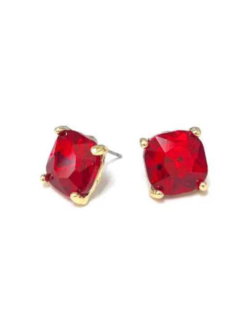 12mm Cushion Cut Square Crystal Glass Bead Stud Earrings Gold Red Christmas